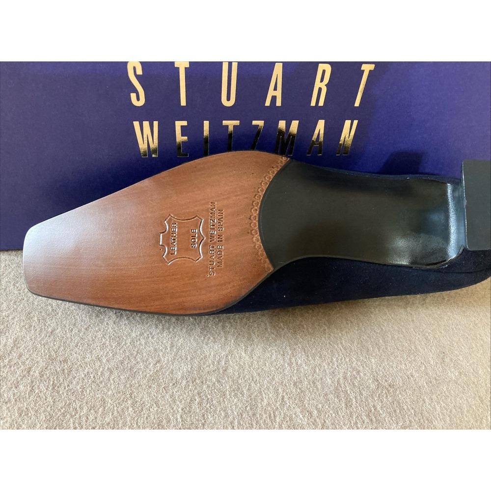 Stuart Weitzman Suede kitten‎ heel Shoe Sz 35 New Navy Bowlittle Designer Luxury - Picture 4 of 5